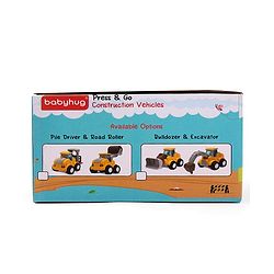 Babyhug Press & Go Mini Bulldozer & Driller Truck Toy with Flexible Joints for Toddlers| Early Learning & Development| Pretend Play Toy| Fun Toy for 3+ Years Kids |BIS Certified| Pack of 2