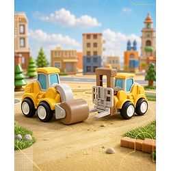 Babyhug Press & Go Mini Bulldozer & Driller Truck Toy with Flexible Joints for Toddlers| Early Learning & Development| Pretend Play Toy| Fun Toy for 3+ Years Kids |BIS Certified| Pack of 2