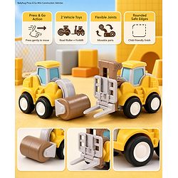 Babyhug Press & Go Mini Bulldozer & Driller Truck Toy with Flexible Joints for Toddlers| Early Learning & Development| Pretend Play Toy| Fun Toy for 3+ Years Kids |BIS Certified| Pack of 2