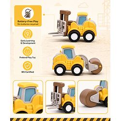 Babyhug Press & Go Mini Bulldozer & Driller Truck Toy with Flexible Joints for Toddlers| Early Learning & Development| Pretend Play Toy| Fun Toy for 3+ Years Kids |BIS Certified| Pack of 2