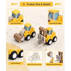 Babyhug Press & Go Mini Bulldozer & Driller Truck Toy with Flexible Joints for Toddlers| Early Learning & Development| Pretend Play Toy| Fun Toy for 3+ Years Kids |BIS Certified| Pack of 2