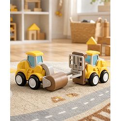Babyhug Press & Go Mini Bulldozer & Driller Truck Toy with Flexible Joints for Toddlers| Early Learning & Development| Pretend Play Toy| Fun Toy for 3+ Years Kids |BIS Certified| Pack of 2