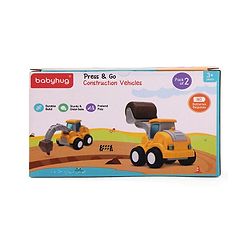 Babyhug Press & Go Mini Bulldozer & Driller Truck Toy with Flexible Joints for Toddlers| Early Learning & Development| Pretend Play Toy| Fun Toy for 3+ Years Kids |BIS Certified| Pack of 2