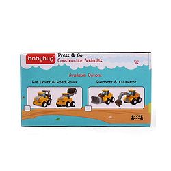 Babyhug Press & Go Mini Bulldozer & Driller Truck Toy with Flexible Joints for Toddlers| Early Learning & Development| Pretend Play Toy| Fun Toy for 3+ Years Kids |BIS Certified| Pack of 2