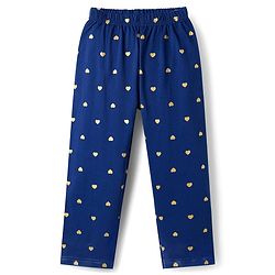 Babyhug Cotton Knit Full Sleeves T-Shirt & Pyjama Night Suit With Heart Print - Navy Blue