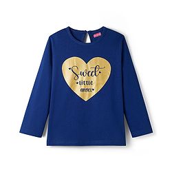 Babyhug Cotton Knit Full Sleeves T-Shirt & Pyjama Night Suit With Heart Print - Navy Blue