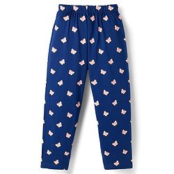 Babyhug Cotton Knit Full Sleeves T-Shirt & Pyjama Night Suit With Butterfly Print - Navy Blue