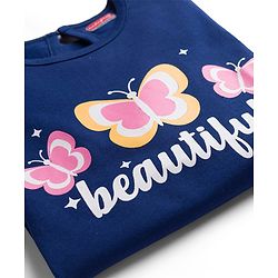 Babyhug Cotton Knit Full Sleeves T-Shirt & Pyjama Night Suit With Butterfly Print - Navy Blue
