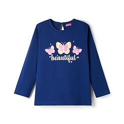 Babyhug Cotton Knit Full Sleeves T-Shirt & Pyjama Night Suit With Butterfly Print - Navy Blue