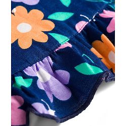 Babyhug Cotton Knit Half Sleeves Nighty With Floral Print - Navy Blue