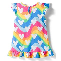 Babyhug Cotton Knit Frill Sleeves Nighty With Heart Print - Multicolor