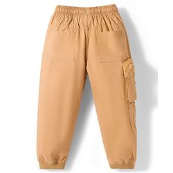 Babyhug Tussar Cotton Woven Full Length Solid Color Trouser - Khaki