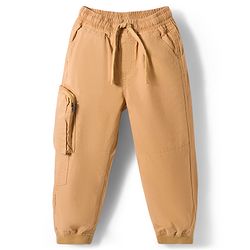 Babyhug Tussar Cotton Woven Full Length Solid Color Trouser - Khaki