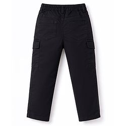 Babyhug Twill Lycra Woven Full Length Solid Color Trousers With Stretch & Pockets - Black