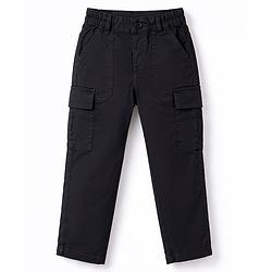 Babyhug Twill Lycra Woven Full Length Solid Color Trousers With Stretch & Pockets - Black