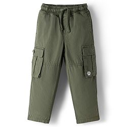 Babyhug 100% Cotton Woven Full Length Solid Trouser With Cargo Pockets - Olive Green