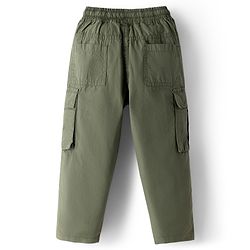 Babyhug 100% Cotton Woven Full Length Solid Trouser With Cargo Pockets - Olive Green