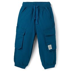 Babyhug Poplin Cotton Woven Full Length Solid Colour Trouser Pants with Patch & Cargo Pockets - Beige