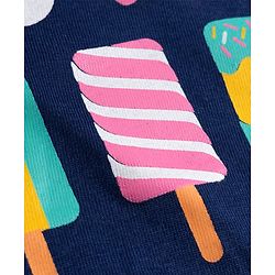 Babyhug Single Jersey Cotton Knit Frill Sleeves Ice Cream Printed Nighty - Navy Blue