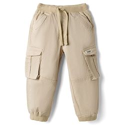 Babyhug Twill Lycra Woven Full Length Cut N Sew Trouser With Cargo Pockets - Khaki