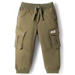 Babyhug Twill Lycra Woven Full Length Cut N Sew Trouser With Cargo Pockets - Khaki