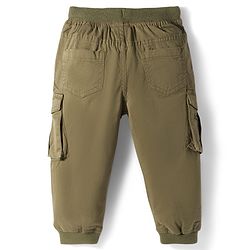 Babyhug Twill Lycra Woven Full Length Cut N Sew Trouser With Cargo Pockets - Khaki