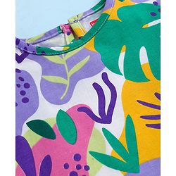 Babyhug Cotton Knit Frill Sleeves Nighty With Leaf Print - White