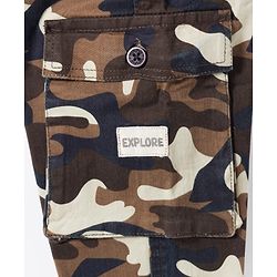 Babyhug Twill Lycra Woven Full Length Camouflage Printed Trouser with Cargo Pocket - Brown