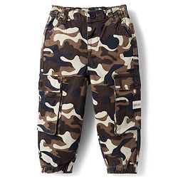 Babyhug Twill Lycra Woven Full Length Camouflage Printed Trouser with Cargo Pocket - Brown