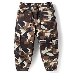 Babyhug Twill Lycra Woven Full Length Camouflage Printed Trouser with Cargo Pocket - Brown