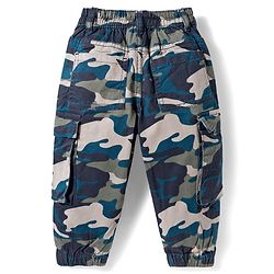Babyhug Twill Lycra Woven Full Length Camouflage Printed Trouser with Cargo Pocket - Brown