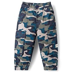 Babyhug Twill Lycra Woven Full Length Camouflage Printed Trouser with Cargo Pocket - Brown