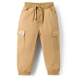Babyhug Twill Lycra Woven Full Length Trousers With Stretch & Cargo Pockets - Khaki