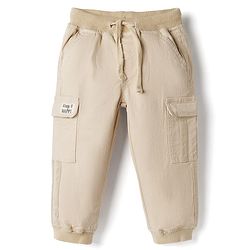 Babyhug Twill Lycra Woven Full Length Trousers With Stretch & Cargo Pockets - Khaki