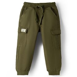 Babyhug Twill Lycra Woven Full Length Trousers With Stretch & Cargo Pockets - Khaki