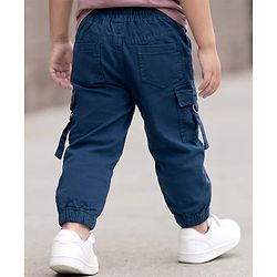 Babyhug Twill Lycra Woven Full Length Cut N Sew Trouser With Cargo Pockets - Navy Blue