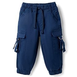 Babyhug Twill Lycra Woven Full Length Cut N Sew Trouser With Cargo Pockets - Navy Blue
