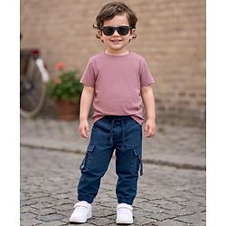 Babyhug Twill Lycra Woven Full Length Cut N Sew Trouser With Cargo Pockets - Navy Blue