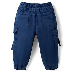 Babyhug Twill Lycra Woven Full Length Cut N Sew Trouser With Cargo Pockets - Navy Blue