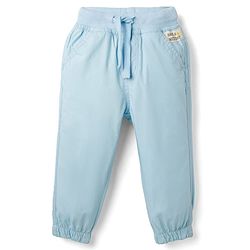 Babyhug Poplin Cotton Woven Full Length Trouser Pants with Patch & Pockets - Light Blue