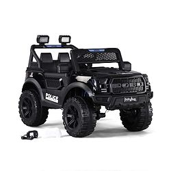 Babyhug POBO Battery Operated Ride on Jeep with Music & LED Lights - Black| Rechargeable Battery| Openable Doors| Built-in Music & AUX|Remote Control|Easy to Assemble| Forward Reverse & Swing Function