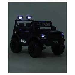 Babyhug POBO Battery Operated Ride on Jeep with Music & LED Lights - Black| Rechargeable Battery| Openable Doors| Built-in Music & AUX|Remote Control|Easy to Assemble| Forward Reverse & Swing Function