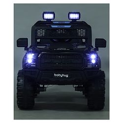 Babyhug POBO Battery Operated Ride on Jeep with Music & LED Lights - Black| Rechargeable Battery| Openable Doors| Built-in Music & AUX|Remote Control|Easy to Assemble| Forward Reverse & Swing Function