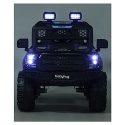 Babyhug POBO Battery Operated Ride on Jeep with Music & LED Lights - Black| Rechargeable Battery| Openable Doors| Built-in Music & AUX|Remote Control|Easy to Assemble| Forward Reverse & Swing Function