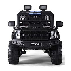 Babyhug POBO Battery Operated Ride on Jeep with Music & LED Lights - Black| Rechargeable Battery| Openable Doors| Built-in Music & AUX|Remote Control|Easy to Assemble| Forward Reverse & Swing Function