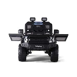 Babyhug POBO Battery Operated Ride on Jeep with Music & LED Lights - Black| Rechargeable Battery| Openable Doors| Built-in Music & AUX|Remote Control|Easy to Assemble| Forward Reverse & Swing Function