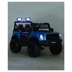 Babyhug POBO Battery Operated Ride on Jeep with Music & LED Lights - Blue| Rechargeable Battery| Openable Doors| Built-in Music & AUX|Remote Control|Easy to Assemble| Forward Reverse & Swing Function