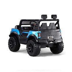 Babyhug POBO Battery Operated Ride on Jeep with Music & LED Lights - Blue| Rechargeable Battery| Openable Doors| Built-in Music & AUX|Remote Control|Easy to Assemble| Forward Reverse & Swing Function