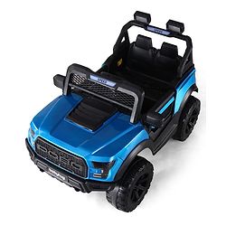 Babyhug POBO Battery Operated Ride on Jeep with Music & LED Lights - Blue| Rechargeable Battery| Openable Doors| Built-in Music & AUX|Remote Control|Easy to Assemble| Forward Reverse & Swing Function