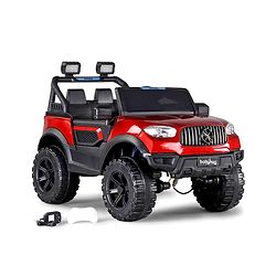 Babyhug Battery Operated Ride on Jeep with LED Lights - Red| Rechargeable Battery| Openable Doors| Built-in Music & AUX| Remote Control| Easy to Assemble| Forward Reverse & Swing| Indoor Outdoor Toy